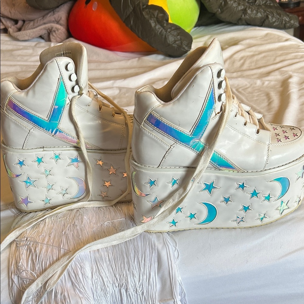 YRU Cream and Holographic Platform Shoes